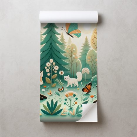 SAMOLEPÍCÍ TAPETA LESNÍ ZVÍŘÁTKA V PASTELOVÝCH BARVÁCH - DĚTSKÉ TAPETY - TAPETY