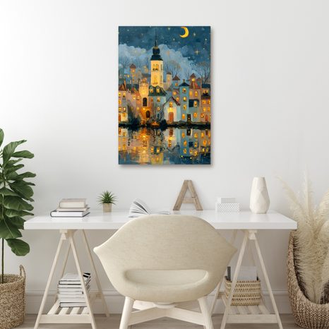 OBRAZ KOUZELNÁ ZIMNÍ NOC VE MĚSTĚ - BAREVNÉ DOMY - OBRAZY