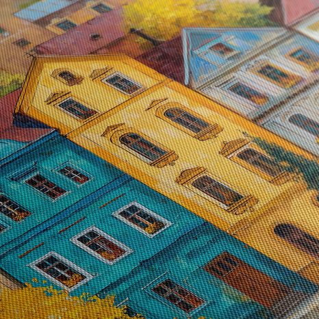 WANDBILD HERBSTLICHER ZAUBER IN DER STRASSE - BUNTE HÄUSER - BILDER