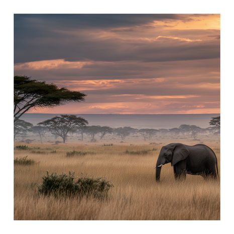 WANDBILD AFRIKANISCHE LANDSCHAFT MIT AKAZIE - BILDER VON ELEFANTEN - BILDER