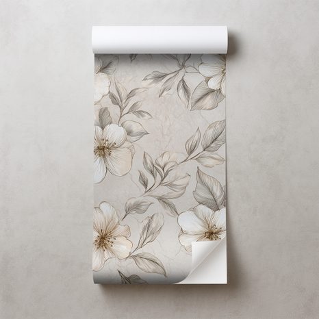 PAPIER PEINT AUTOCOLLANT – FLEURS VINTAGE EN TONS DOUX - PAPIERS PEINTS FLEURS - PAPIERS PEINTS PANORAMIQUES