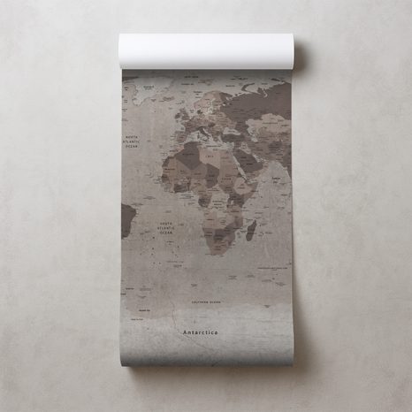 FOTOTAPETA VINTAGE ZEMLJEVID SVETA V BEŽ IN RJAVIH TONIH - TAPETE ZEMLJEVIDI - TAPETE