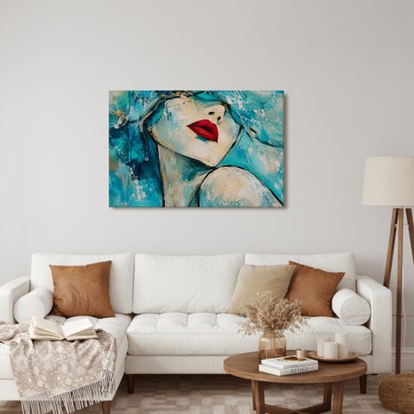 WANDBILD TÜRKISES PORTRÄT MIT ROTEN LIPPEN - WANDBILDER FRAUEN - BILDER