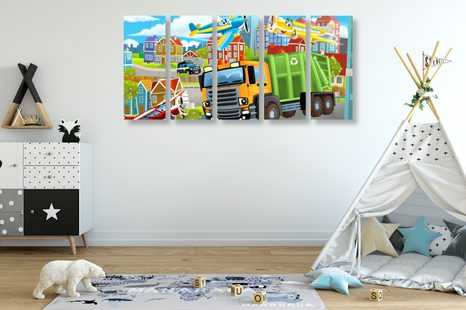 5-DÍLNÝ OBRAZ VLÁČEK VE MĚSTĚ - DĚTSKÉ OBRAZY - OBRAZY