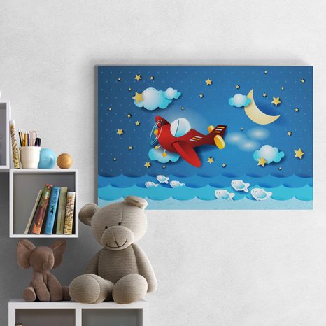 QUADRO SU TELA – VOLO CON AEROPLANINO - QUADRI PER BAMBINI - STAMPE E QUADRI