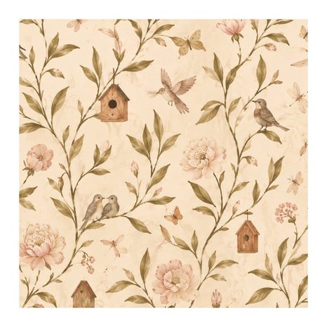 TABLEAU SUR TOILE – OISEAUX PASTEL ET PIVOINES - TABLEAUX DE FLEURS - TABLEAUX