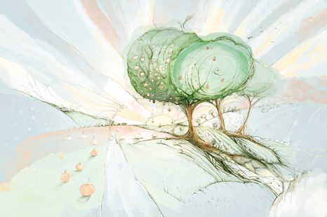 TAPETA STROMY NA PASTELOVÉM POLI - TOTÁLNÍ VÝPRODEJ 🔥