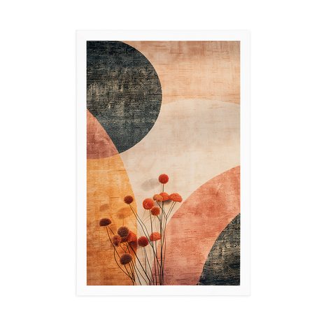 PLAGÁT VZORY S KVETINOU PEACH FUZZ - ABSTRAKTNÉ TVARY - PLAGÁTY