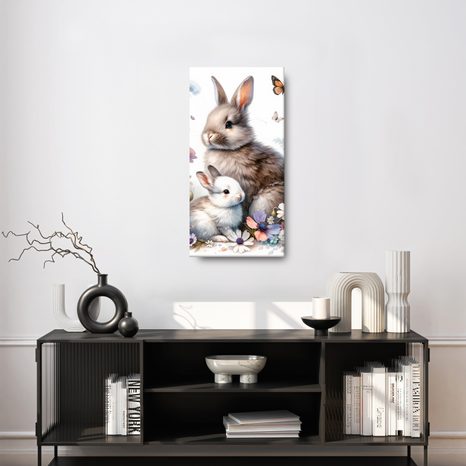 WANDBILD FRÜHLINGSWIESE MIT KANINCHEN UND SCHMETTERLINGEN - KINDERBILDER TIERE - BILDER