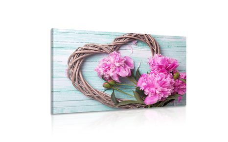 КАРТИНА НА ПЛАТНО – БОЖУРИ НА ДЪРВЕНО СЪРЦЕ - КАРТИНИ ЛЮБОВ - КАРТИНИ