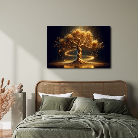 WANDBILD GOLDENER LEBENSBAUM IM GLANZ - BILDER BÄUME DES LEBENS - BILDER