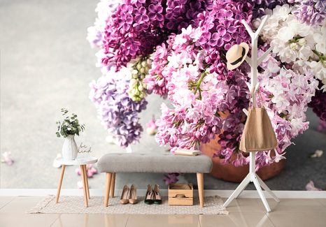 CARTA DA PARATI – LILLÀ IN VASO - CARTA DA PARATI CON FIORI - CARTA DA PARATI