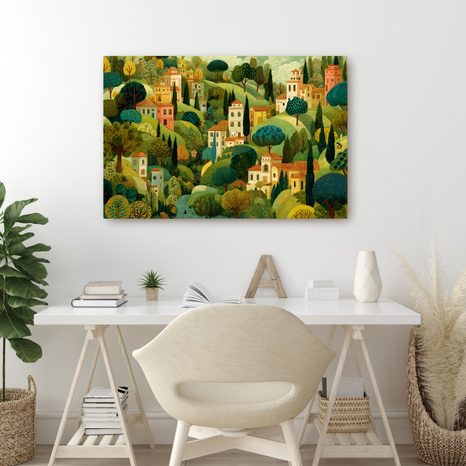 WANDBILD MALERISCHE LANDSCHAFT MIT HÄUSERN - BUNTE HÄUSER - BILDER