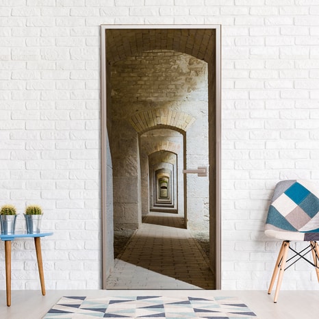 PHOTO WALLPAPER ON THE DOOR WITH A MOTIF OF A MYSTERIOUS CORRIDOR