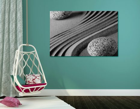 WANDBILD YIN UND YANG STEINE IN SCHWARZ-WEISS - SCHWARZ-WEISSE BILDER - BILDER