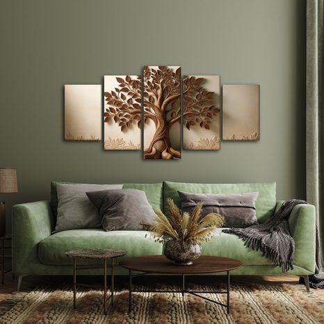 5-DÍLNÝ OBRAZ HNĚDÝ STROM ŽIVOTA - OBRAZY STROMY ŽIVOTA - OBRAZY