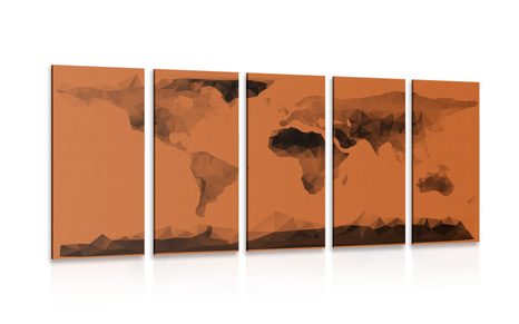 5 PART PICTURE MAP OF THE WORLD IN POLYGONAL STYLE IN ORANGE