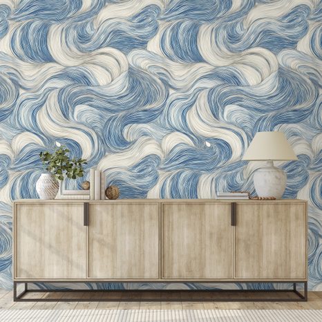 FOTOTAPETA MODRÉ VLNY V POHYBU - VZOROVANÉ TAPETY - TAPETY