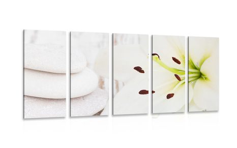 5-PIECE CANVAS PRINT LILY AND MASSAGE STONES IN A WHITE DESIGN