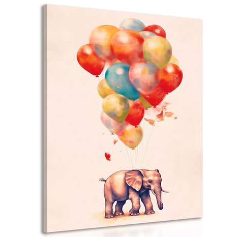 CANVAS PRINT DREAMY ELEPHANT WITH BALLOONS - DREAMY LITTLE ANIMALS - PICTURES