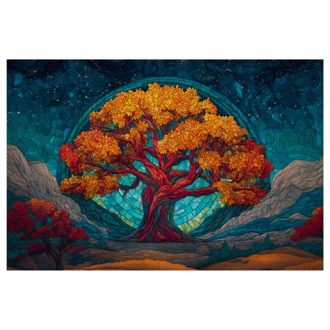 QUADRO SU TELA – MAESTOSO ALBERO DELLA VITA IN MONTAGNA - QUADRI ALBERI DELLA VITA - STAMPE E QUADRI
