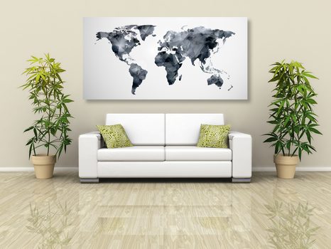 QUADRO IN SUGHERO – MAPPA DEL MONDO POLIGONALE IN VERSIONE BIANCO E NERO - QUADRI SU SUGHERO - STAMPE E QUADRI