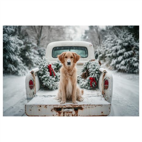 OBRAZ VÁNOČNÍ PES NA ZASNĚŽENÉ CESTĚ - VÁNOČNÍ A ZIMNÍ OBRAZY - OBRAZY