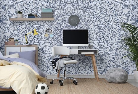 TAPETA DETAILNÍ OZDOBNÁ MANDALA V MODRÉ BARVĚ - TAPETY FENG SHUI - TAPETY