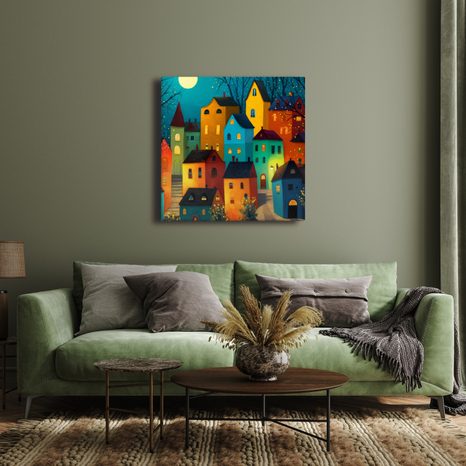 WANDBILD FESTLICHE LICHTER IN DER STADT - BUNTE HÄUSER - BILDER