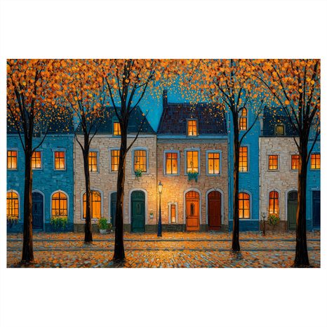 OBRAZ PODZIMNÍ VEČER V ULICI - BAREVNÉ DOMY - OBRAZY