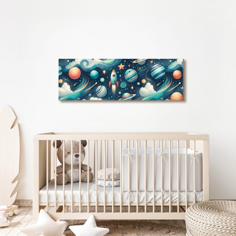 OBRAZ KOSMOS S RAKETOU A HVĚZDAMI - DĚTSKÉ OBRAZY VESMÍR - OBRAZY