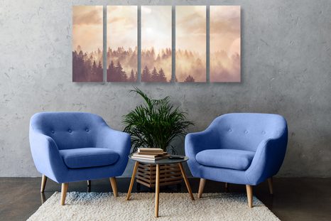 5-RÉSZES KÉP ERDŐ KÖDBEN - TERMÉSZET- ÉS TÁJKÉPEK - KÉPEK