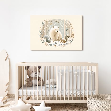 OBRAZ MEDVĚD A LESNÍ ZVÍŘÁTKA V LESE - DĚTSKÉ OBRAZY ZVÍŘÁTKA - OBRAZY
