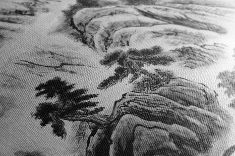 OBRAZ ČÍNSKÁ KRAJINOMALBA V ČERNOBÍLÉM PROVEDENÍ - ČERNOBÍLÉ OBRAZY - OBRAZY