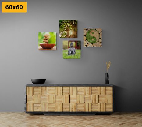 SET OBRAZŮ FENG SHUI V ZELENÉM PROVEDENÍ - SESTAVY OBRAZŮ - OBRAZY