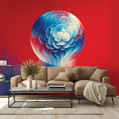 SELBSTKLEBENDE TAPETE ABSTRAKTE BLAU-ROTE QUALLE - TAPETEN MEERESTIERE - TAPETEN