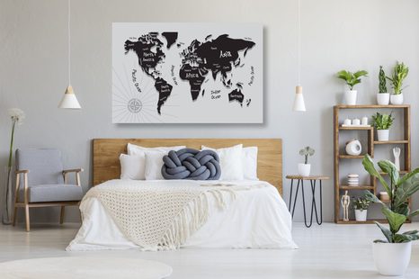 OBRAZ NA KORKU JEDINEČNÁ ČERNOBÍLÁ MAPA - OBRAZY NA KORKU - OBRAZY