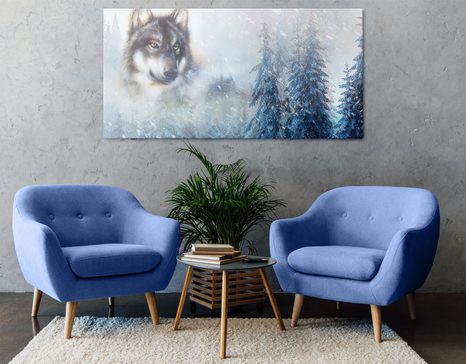OBRAZ WILK W ŚNIEŻNYM KRAJOBRAZIE - OBRAZY ZWIERZĄT - OBRAZY