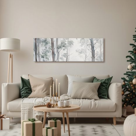 TABLEAU SUR TOILE – FORÊT PAISIBLE DANS LA BRUME - TABLEAUX FORÊT - TABLEAUX