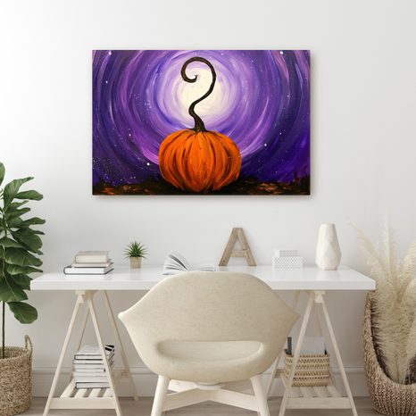 QUADRO SU TELA – ZUCCA SOTTO IL CIELO VIOLA - QUADRI HALLOWEEN E HORROR - STAMPE E QUADRI