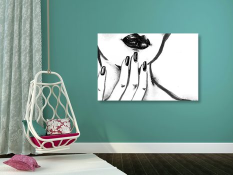 WANDBILD AQUARELL-PORTRÄT EINER FRAU IN SCHWARZ-WEISS - BILDER VON MENSCHEN - BILDER