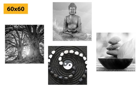 SET OBRAZŮ FENG SHUI V ČERNOBÍLÉM STYLU - SESTAVY OBRAZŮ - OBRAZY