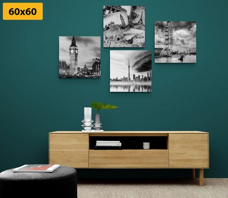 SET OBRAZŮ TAJUPLNÁ MĚSTA V ČERNOBÍLÉM PROVEDENÍ - SESTAVY OBRAZŮ - OBRAZY