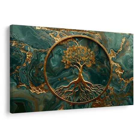 SLIKA ZLATNO STABLO ŽIVOTA NA SMARAGDNOJ POZADINI - SLIKE STABLA ŽIVOTA - SLIKE