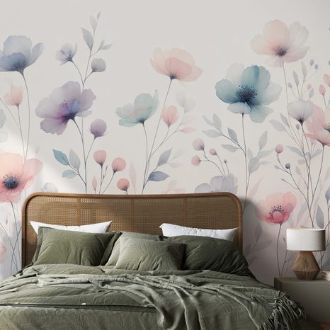 TAPETE AQUARELL PASTELLBLUMEN - TAPETEN MIT BLUMENMOTIVEN - TAPETEN