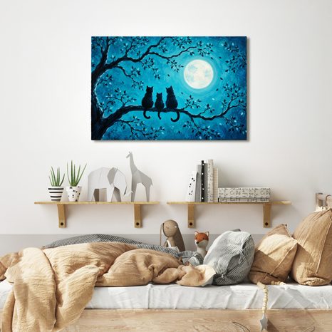 WANDBILD KATZEN IM MONDSCHEIN - HALLOWEEN- UND HORROR-BILDER - BILDER