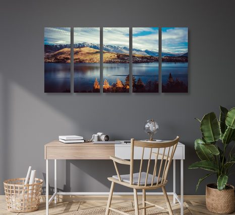 5-DIELNY OBRAZ ZAPADAJÚCE SLNKO NAD JAZEROM - OBRAZY PRÍRODY A KRAJINY - OBRAZY