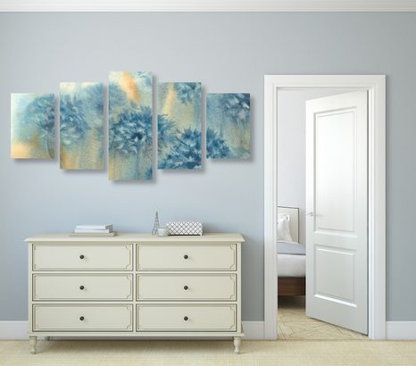 5-DÍLNÝ OBRAZ MODRÁ PAMPELIŠKA V AKVARELOVÝ PROVEDENÍ - ABSTRAKTNÍ OBRAZY - OBRAZY