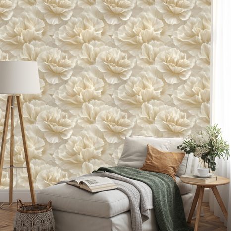 TAPETA KRÉMOVÉ KVĚTY VE VINTAGE STYLU - VZOROVANÉ TAPETY - TAPETY