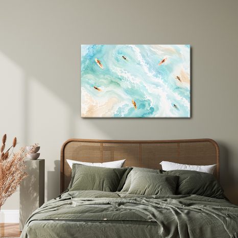WANDBILD SURFER AUF TÜRKISFARBENEN WELLEN - BILDER MEER UND STRAND - BILDER